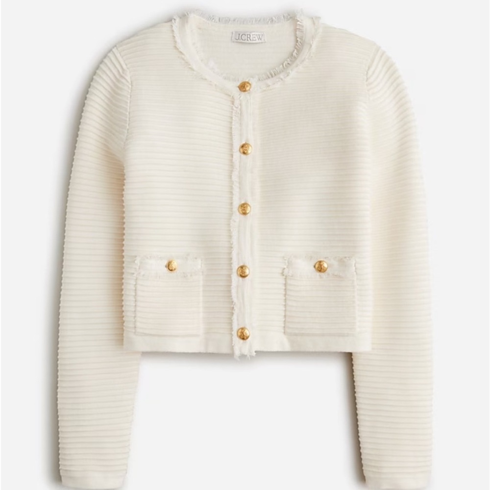 J. Crew Cream Ribbed Cardigan - Picture 3 of 9
